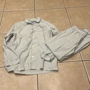 LL Bean Pajama Set Men's 100% Cotton Yellow/Blue Plaid Size Medium Tall